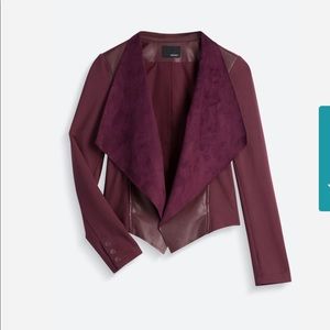 Burgundy faux leather and ponte jacket